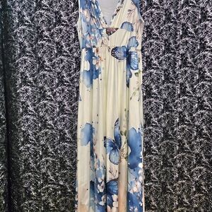 Blue Floral & Butterfly Maxi Dress
